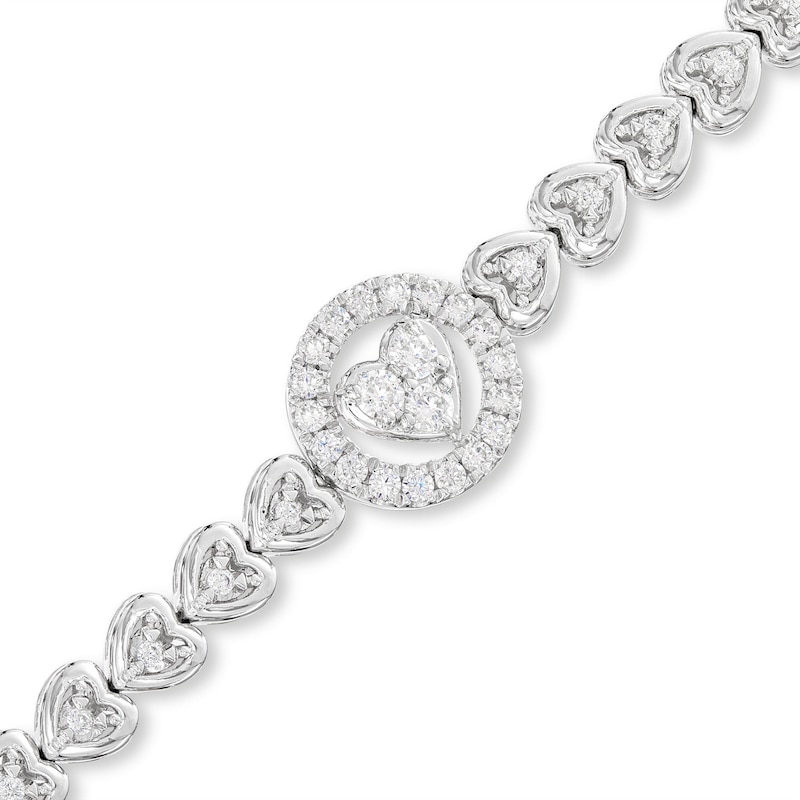 Main Image 1 of Round-Cut Diamond Heart Link Bracelet 1/2 ct tw Sterling Silver 7.25”