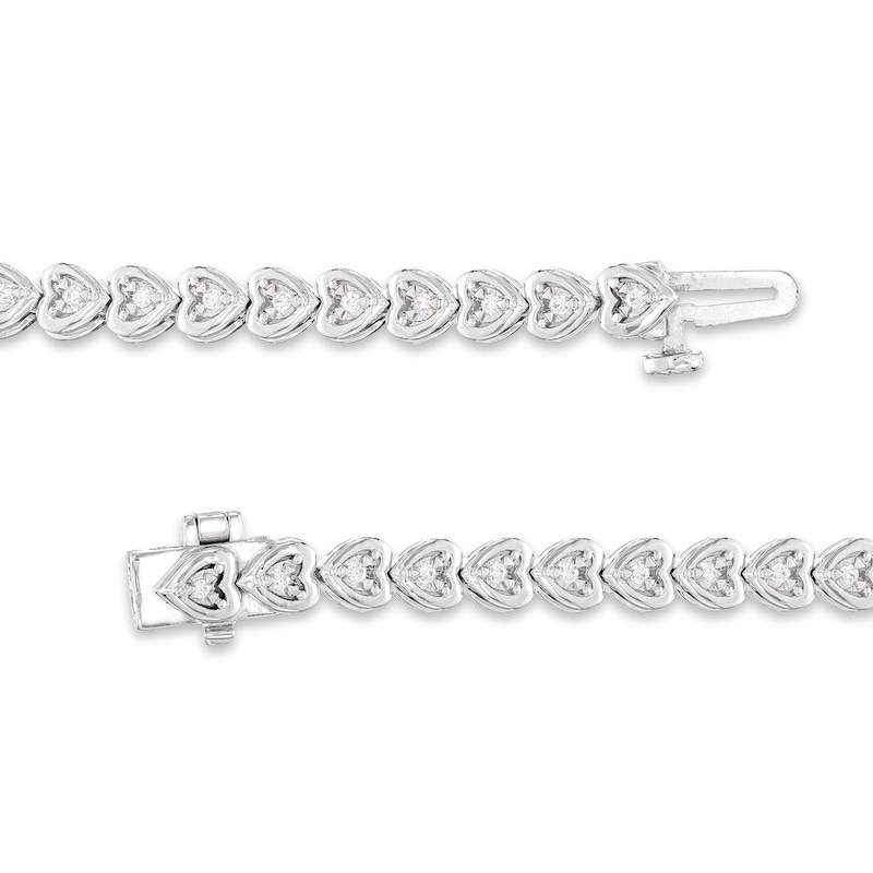 Main Image 2 of Round-Cut Diamond Heart Link Bracelet 1/2 ct tw Sterling Silver 7.25”