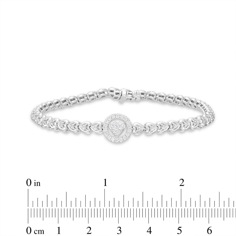 Main Image 3 of Round-Cut Diamond Heart Link Bracelet 1/2 ct tw Sterling Silver 7.25”