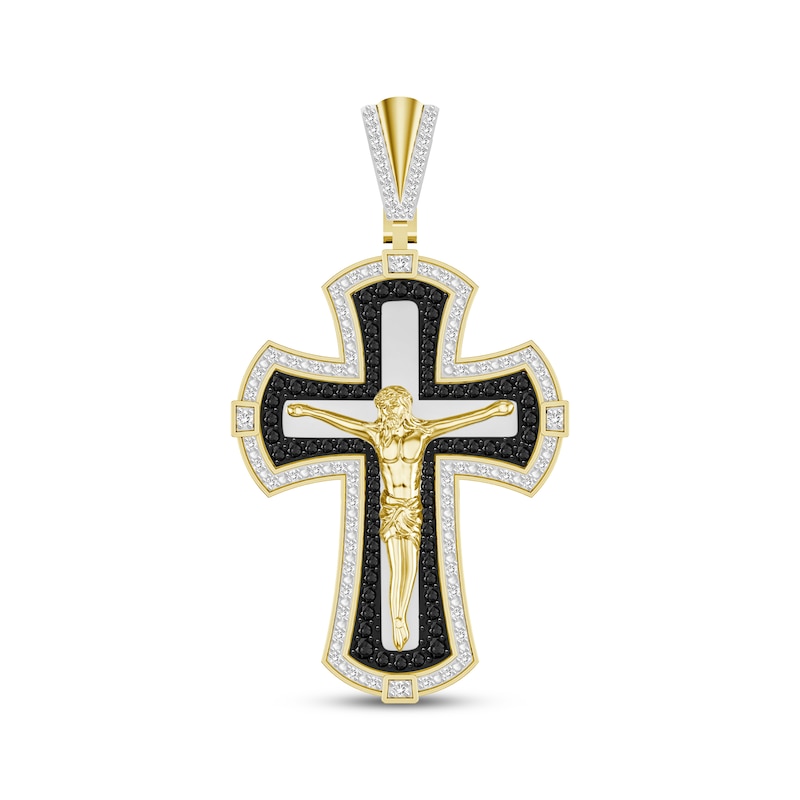 Main Image 1 of Round-Cut Black & White Diamond Crucifix Charm 1 ct tw 10K Yellow Gold