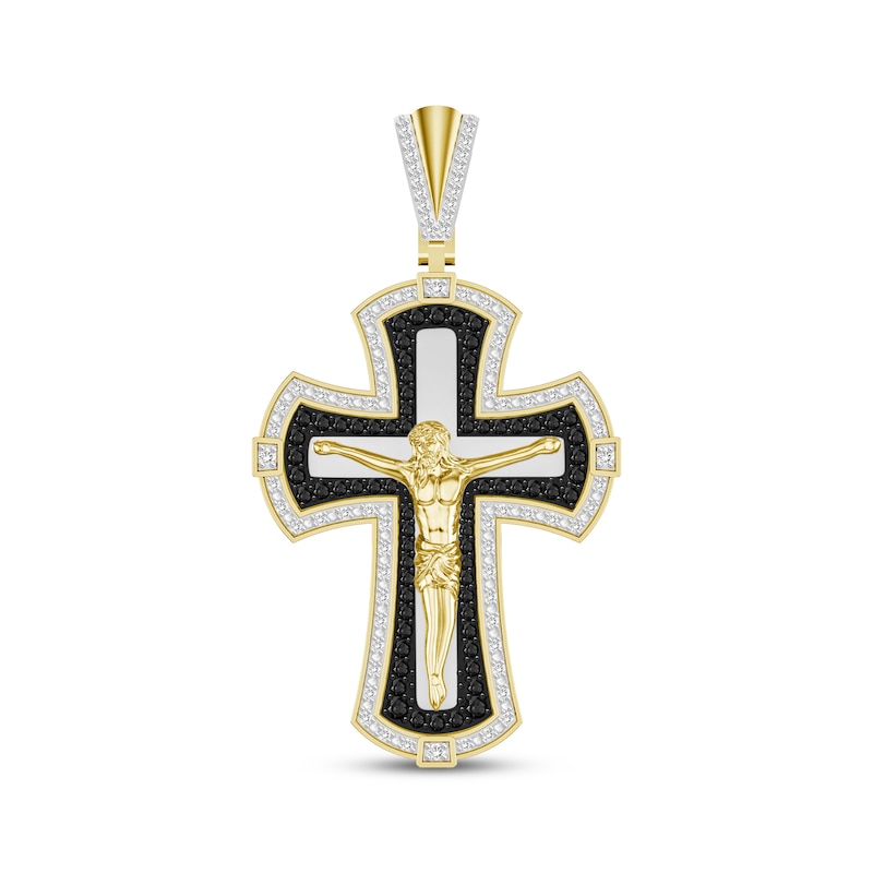 Round-Cut Black & White Diamond Crucifix Charm 1 ct tw 10K Yellow Gold