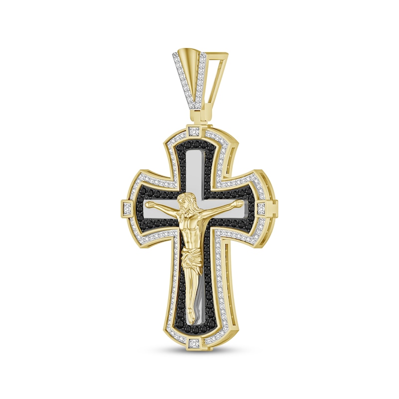 Round-Cut Black & White Diamond Crucifix Charm 1 ct tw 10K Yellow Gold
