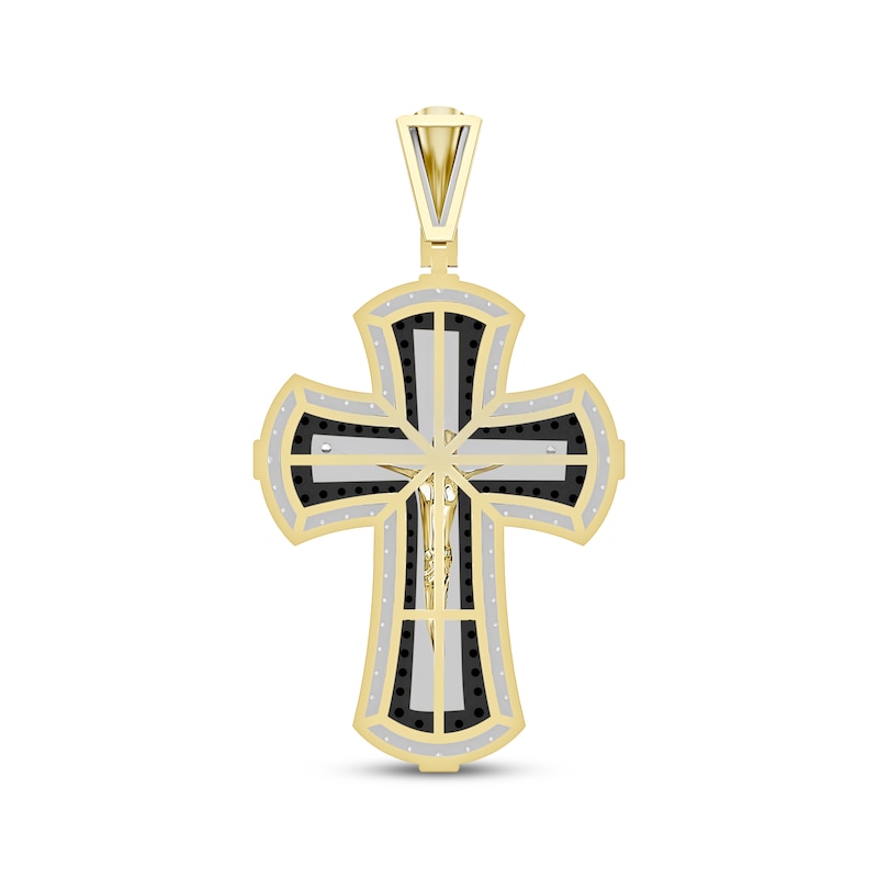 Round-Cut Black & White Diamond Crucifix Charm 1 ct tw 10K Yellow Gold