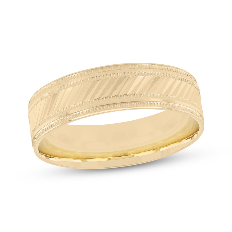 Men's Diagonal Textured Wedding Band 10K Yellow Gold 6mm