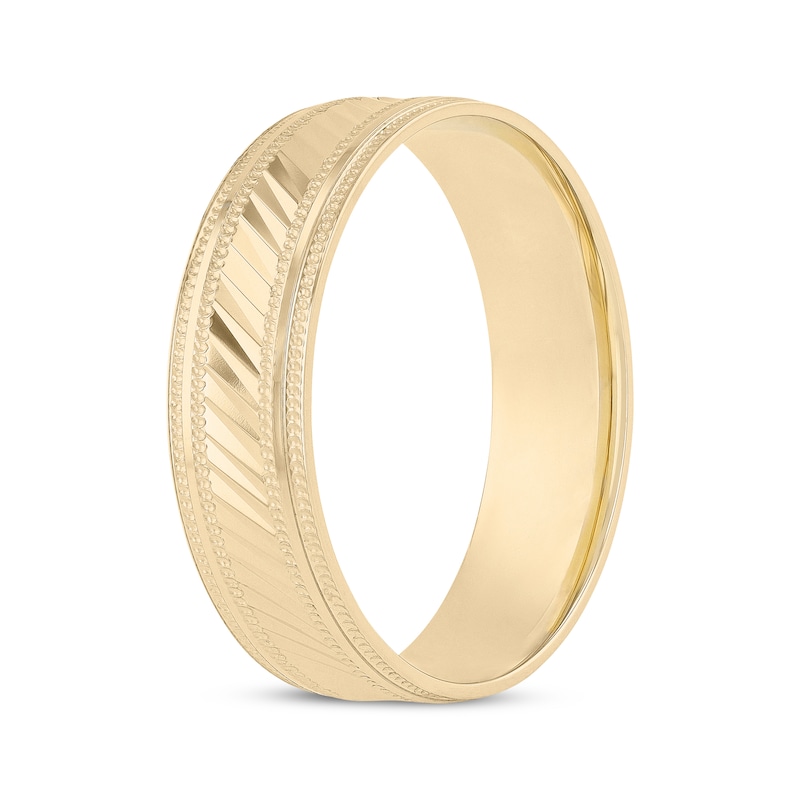 Men's Diagonal Textured Wedding Band 10K Yellow Gold 6mm