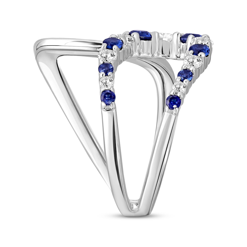 Blue & White Lab-Created Sapphire Deconstructed Curve Ring Sterling Silver