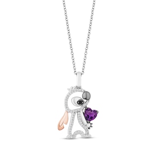 Disney Treasures Lilo & Stitch Amethyst & Diamond Necklace 1/8 ct tw Sterling Silver & 10K Rose Gold 19"