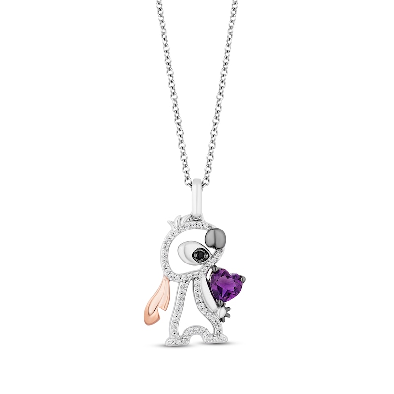 Main Image 1 of Disney Treasures Lilo & Stitch Amethyst & Diamond Necklace 1/8 ct tw Sterling Silver & 10K Rose Gold 17&quot;