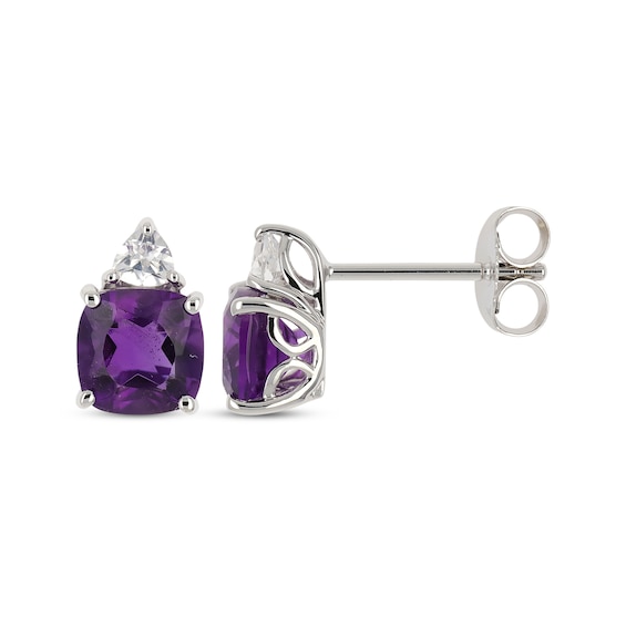 Cushion-Cut Amethyst & Trillion-Cut White Lab-Created Sapphire Stud Earrings Sterling Silver