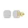 Thumbnail Image 0 of Men's Baguette & Round-Cut Diamond Greek Key Cushion Stud Earrings 1/3 ct tw 10K Yellow Gold