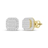 Thumbnail Image 1 of Men's Baguette & Round-Cut Diamond Greek Key Cushion Stud Earrings 1/3 ct tw 10K Yellow Gold