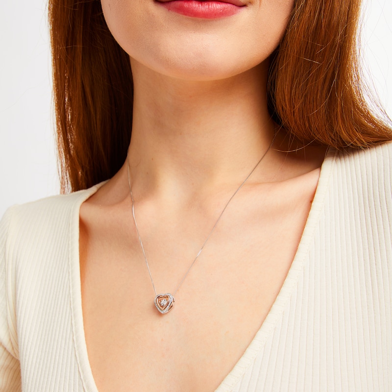 Main Image 2 of Unstoppable Love Diamond Double Heart Frame Necklace 1/5 ct tw 10K Two-Tone Gold 19&quot;