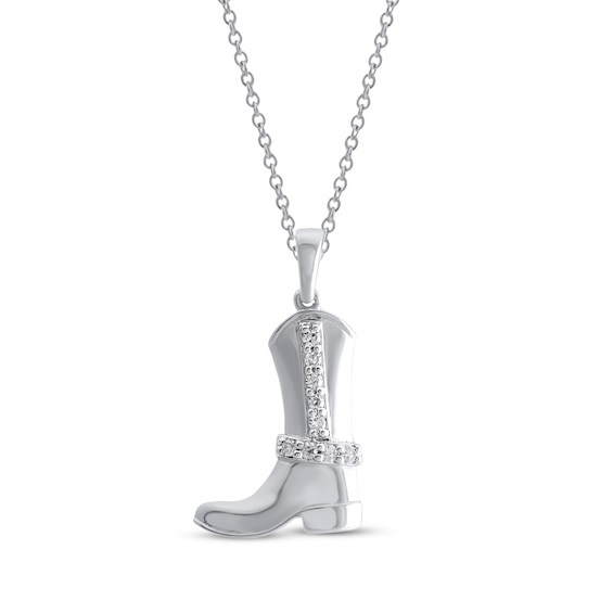 Diamond Cowboy Boot Necklace 1/15 ct tw Sterling Silver 18"