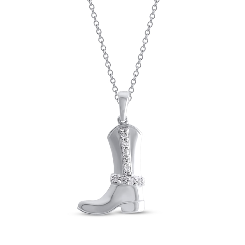 Main Image 1 of Diamond Cowboy Boot Necklace 1/15 ct tw Sterling Silver 18&quot;
