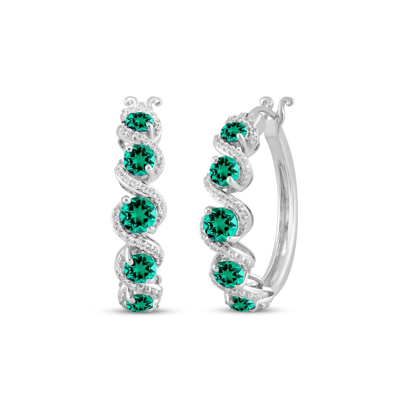 Lab-Created Emerald & White Lab-Created Sapphire Swirl Hoop Earrings Sterling Silver