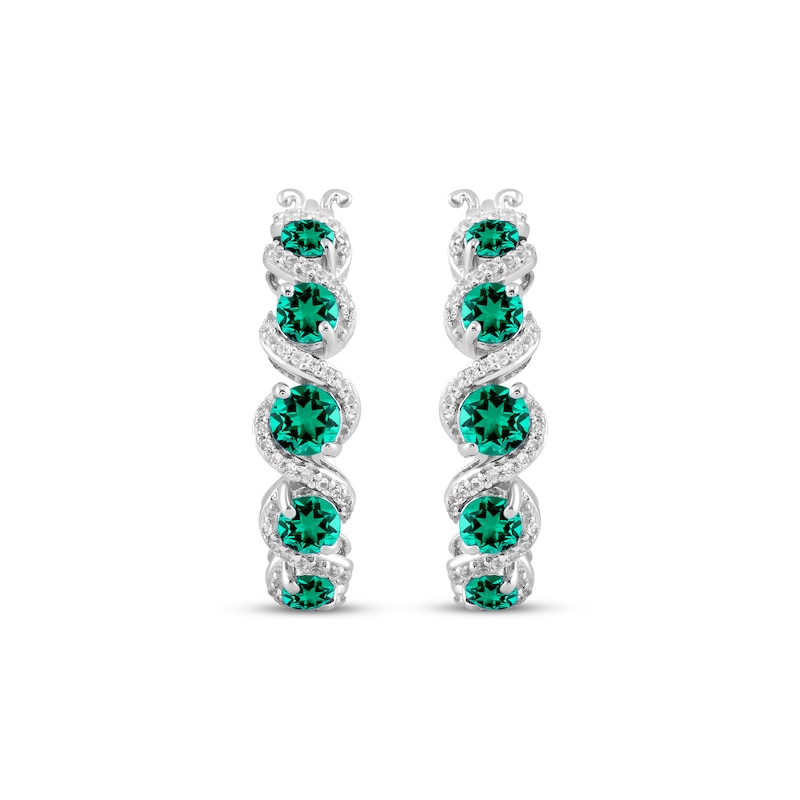 Main Image 2 of Lab-Created Emerald & White Lab-Created Sapphire Swirl Hoop Earrings Sterling Silver