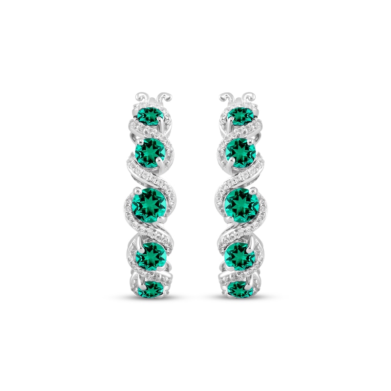 Lab-Created Emerald & White Lab-Created Sapphire Swirl Hoop Earrings Sterling Silver