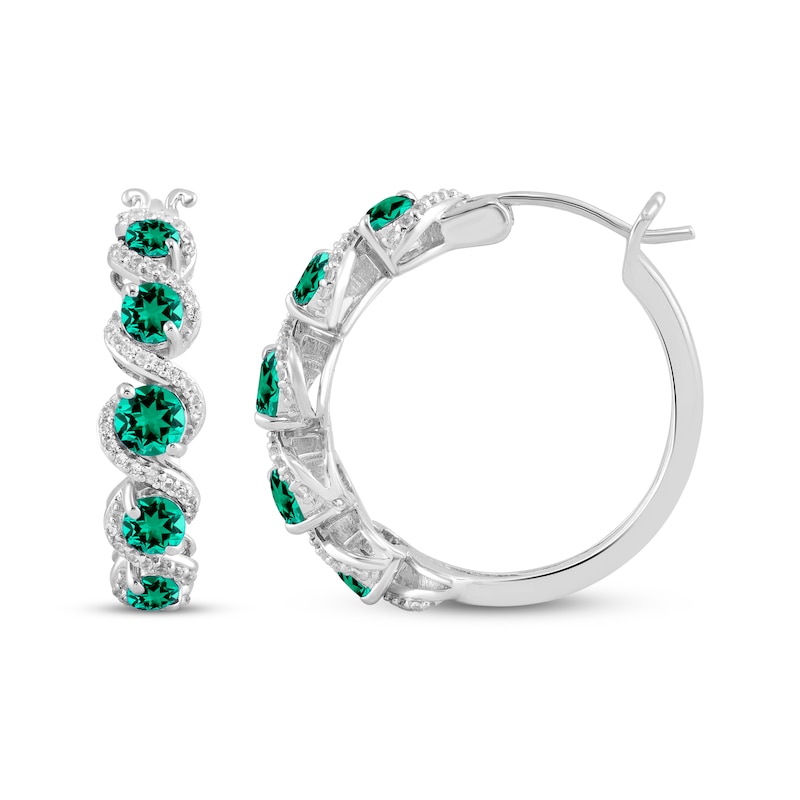 Lab-Created Emerald & White Lab-Created Sapphire Swirl Hoop Earrings Sterling Silver