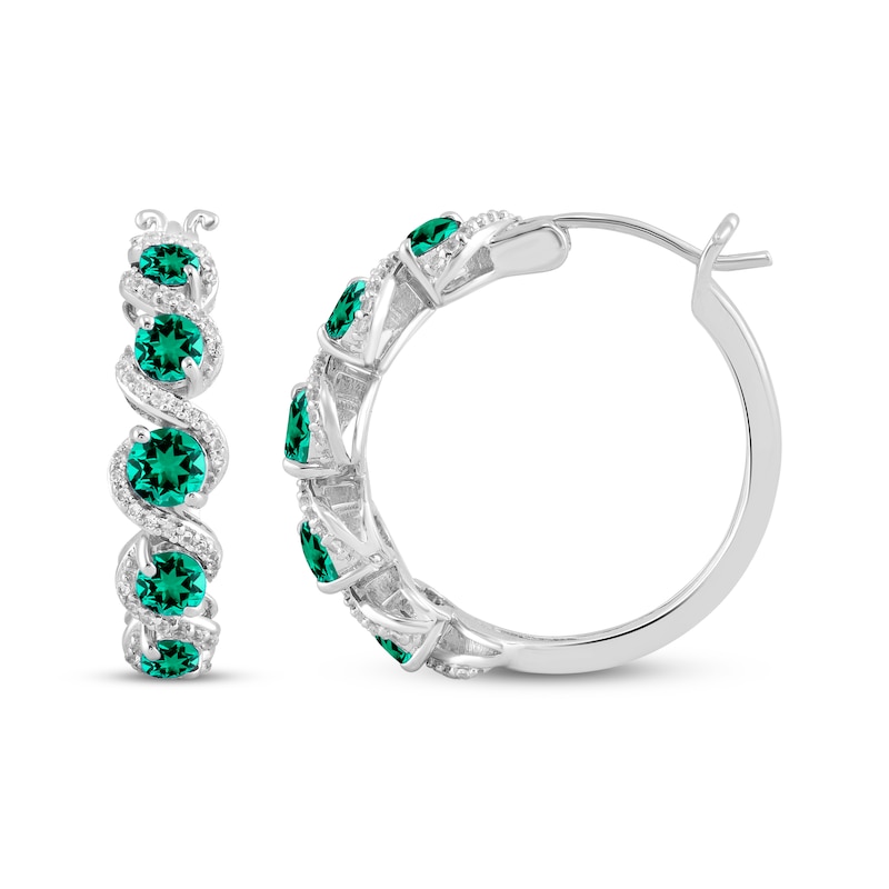 Main Image 3 of Lab-Created Emerald & White Lab-Created Sapphire Swirl Hoop Earrings Sterling Silver