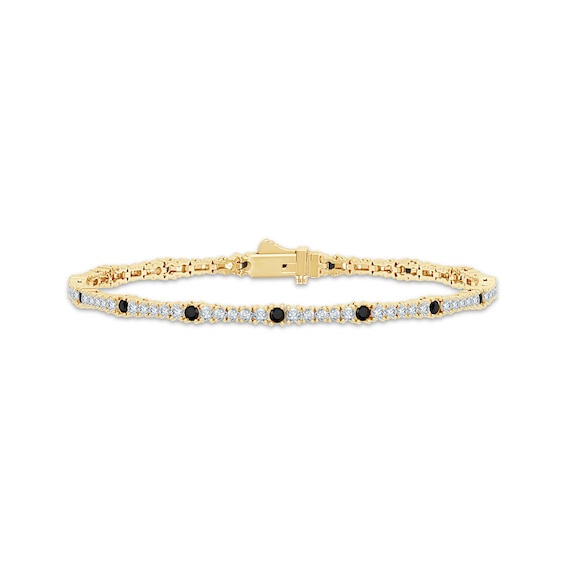 Black & White Diamond Station Bracelet 2-1/2 ct tw 10K Yellow Gold 7"