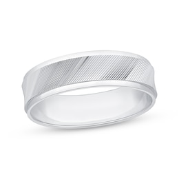 Now + Forever Men's Diagonal Groove Wedding Band 10K White Gold 6mm