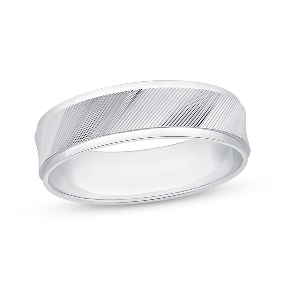 Now + Forever Men's Diagonal Groove Wedding Band 10K White Gold 6mm