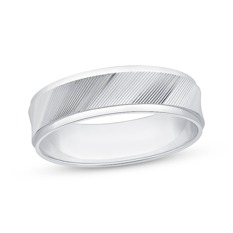 Main Image 1 of Now + Forever Men's Diagonal Groove Wedding Band 10K White Gold