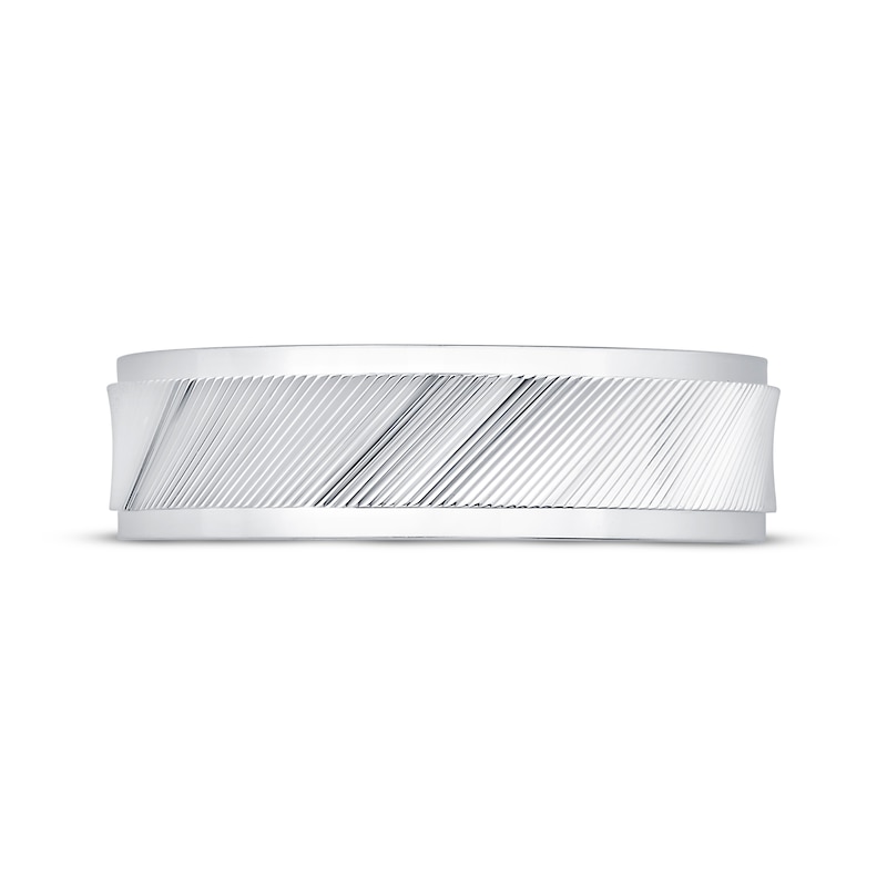 Main Image 3 of Now + Forever Men's Diagonal Groove Wedding Band 10K White Gold