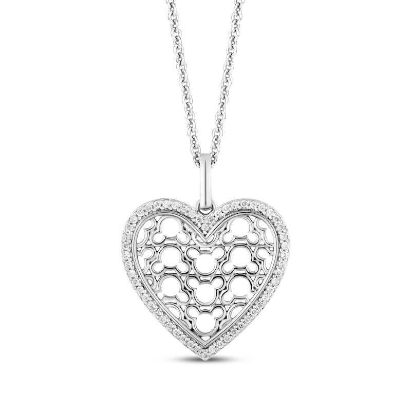 Disney Treasures Mickey Mouse Pattern Diamond Heart Necklace 1/8 ct tw Sterling Silver 19"
