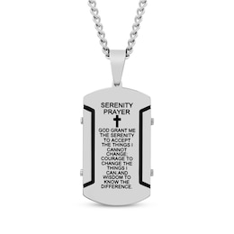Serenity Prayer Dog Tag Necklace Stainless Steel & Black Ion Plating 24"