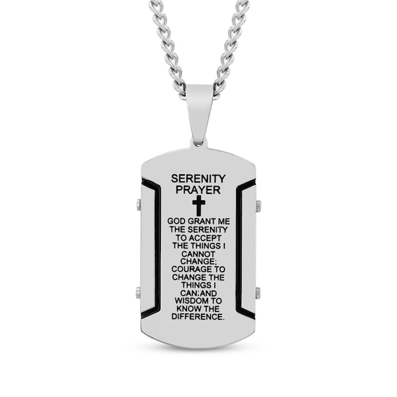 Serenity Prayer Dog Tag Necklace Stainless Steel & Black Ion Plating 24"