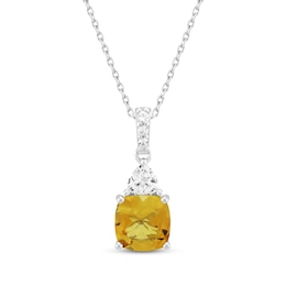 Cushion-Cut Citrine & White Lab-Created Sapphire Necklace Sterling Silver 18"