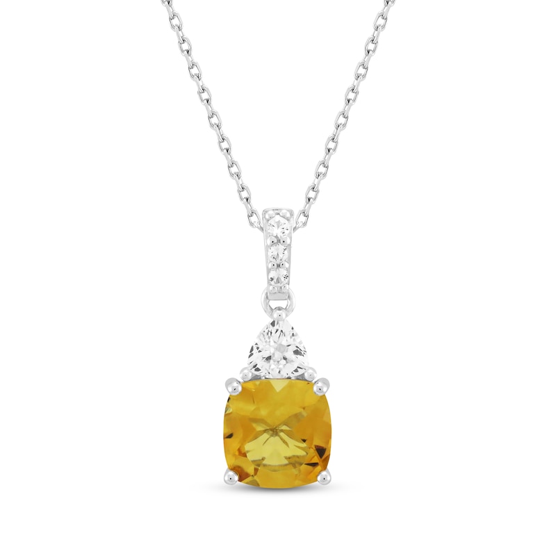 Cushion-Cut Citrine & White Lab-Created Sapphire Necklace Sterling Silver 18"