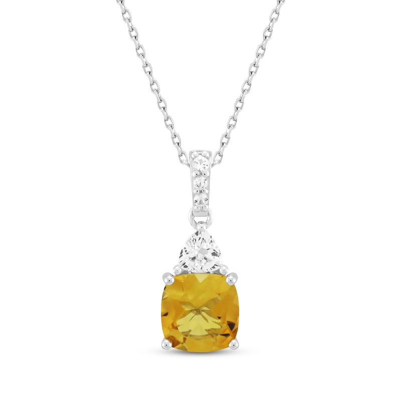 Sterling Silver Cushion Cut Citrine & Diamond Pendant 18 Sterling Silver Cushion Cut Citrine & Diamond Pendant 18