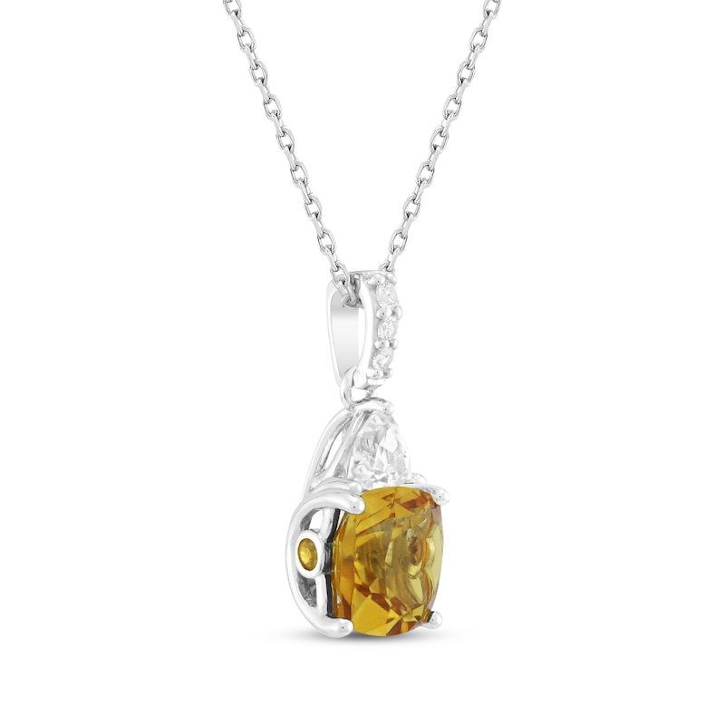 Cushion-Cut Citrine & White Lab-Created Sapphire Necklace Sterling Silver 18"