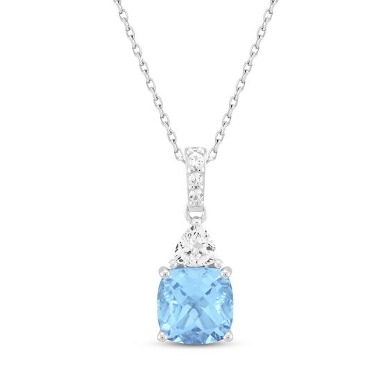 Cushion-Cut Swiss Blue Topaz & White Lab-Created Sapphire Necklace Sterling Silver 18"