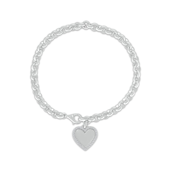 Diamond Heart Charm Bracelet 1/5 ct tw Sterling Silver 7.5"