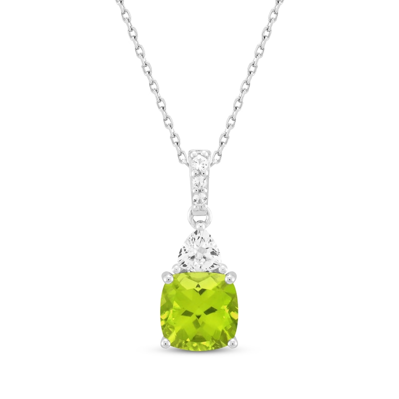 Main Image 1 of Cushion-Cut Peridot & White Lab-Created Sapphire Necklace Sterling Silver 18&quot;