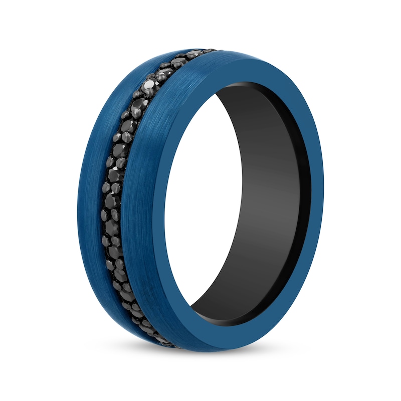 Men's Black Sapphire Wedding Band Blue Ion-Plated Tungsten Carbide 8mm