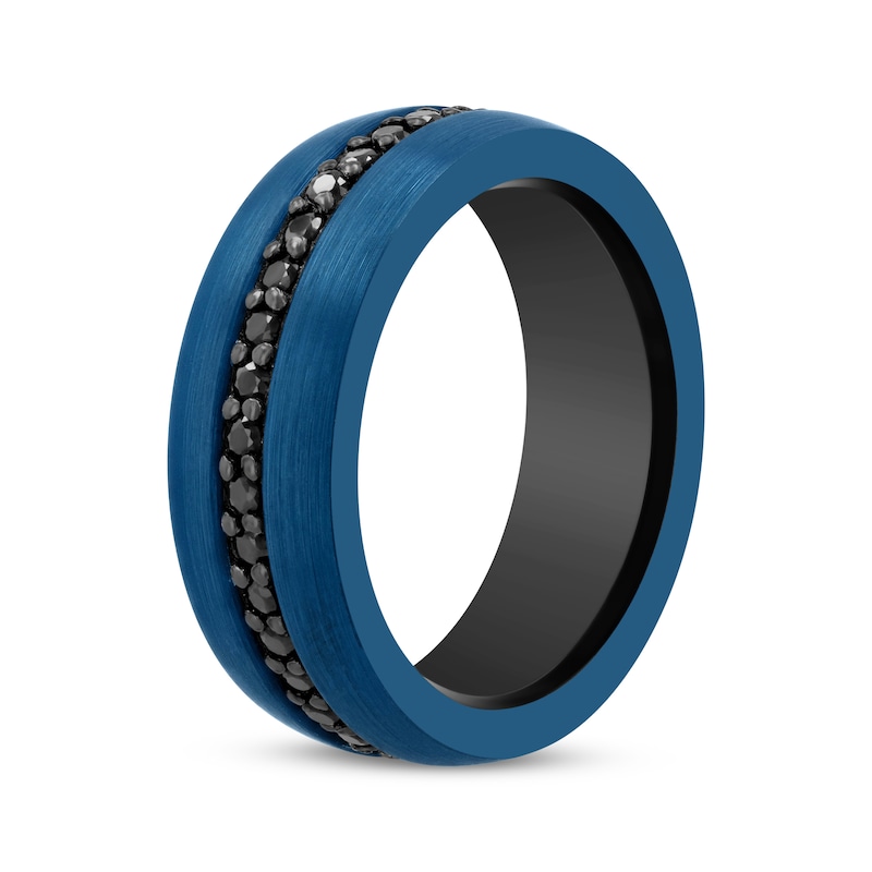 Main Image 2 of Now + Forever Men's Black Sapphire Wedding Band Blue Ion-Plated Tungsten Carbide 8mm