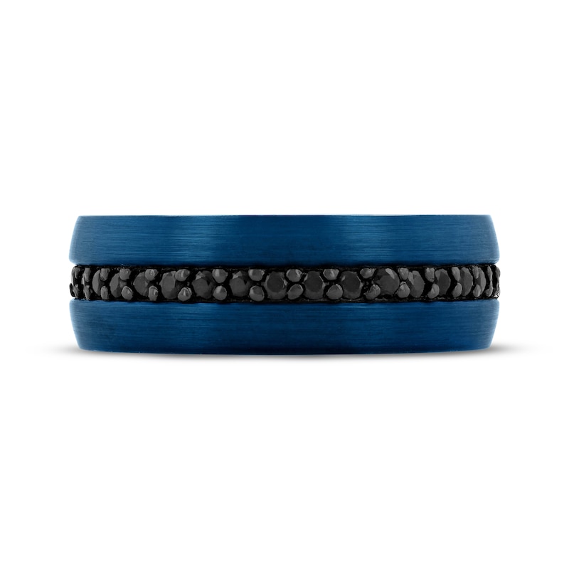 Main Image 3 of Now + Forever Men's Black Sapphire Wedding Band Blue Ion-Plated Tungsten Carbide 8mm
