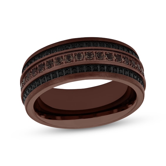 Now + Forever Men's Smoky Quartz & Black Sapphire Wedding Band Black & Brown Ion-Plated Tungsten Carbide 9mm