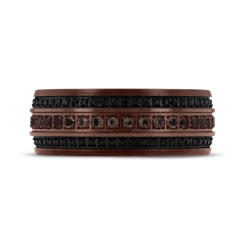 Main Image 3 of Now + Forever Men's Smoky Quartz & Black Sapphire Wedding Band Black & Brown Ion-Plated Tungsten Carbide 9mm