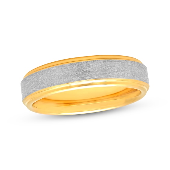 Men's Brushed Wedding Band Yellow Ion Plating & Tungsten Carbide 6mm