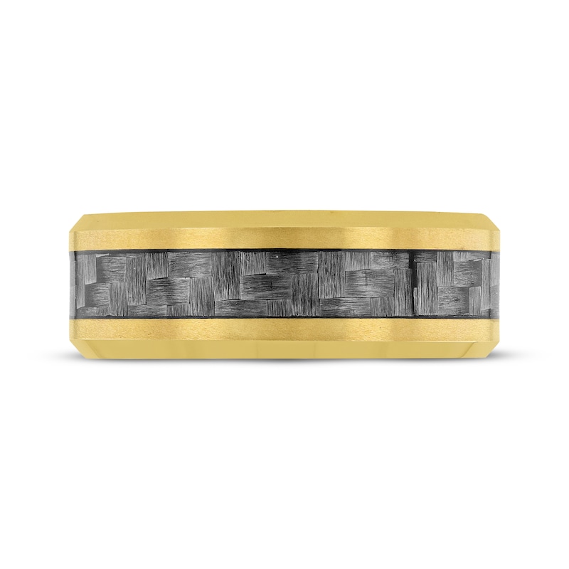 Main Image 3 of Now + Forever Men's Crosshatch Wedding Band Yellow Ion-Plated Tungsten Carbide & Carbon Fiber 8mm