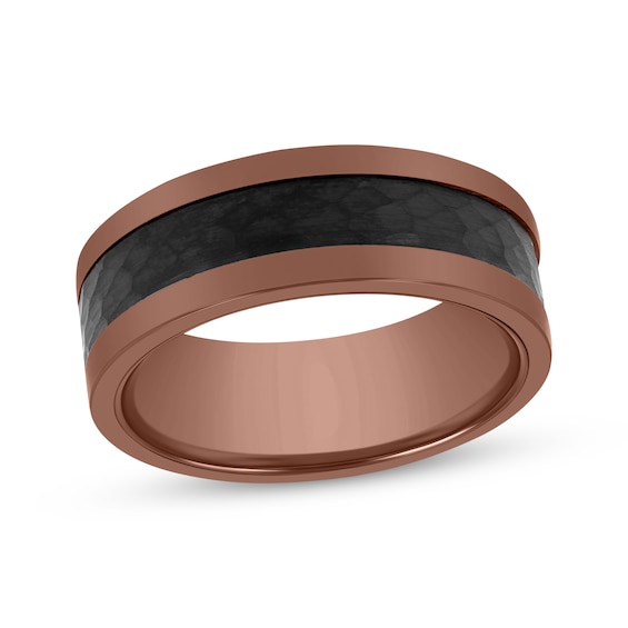 Men's Hammered Wedding Band Black & Bronze Ion-Plated Tungsten Carbide 8mm