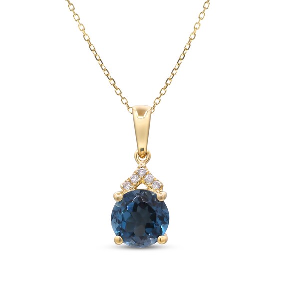 London Blue Topaz & Diamond Accent Necklace 10K Yellow Gold 18"