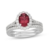 Thumbnail Image 1 of Neil Lane Oval-Cut Rhodolite Garnet & Diamond Scalloped Halo Bridal Set 5/8 ct tw 14K White Gold