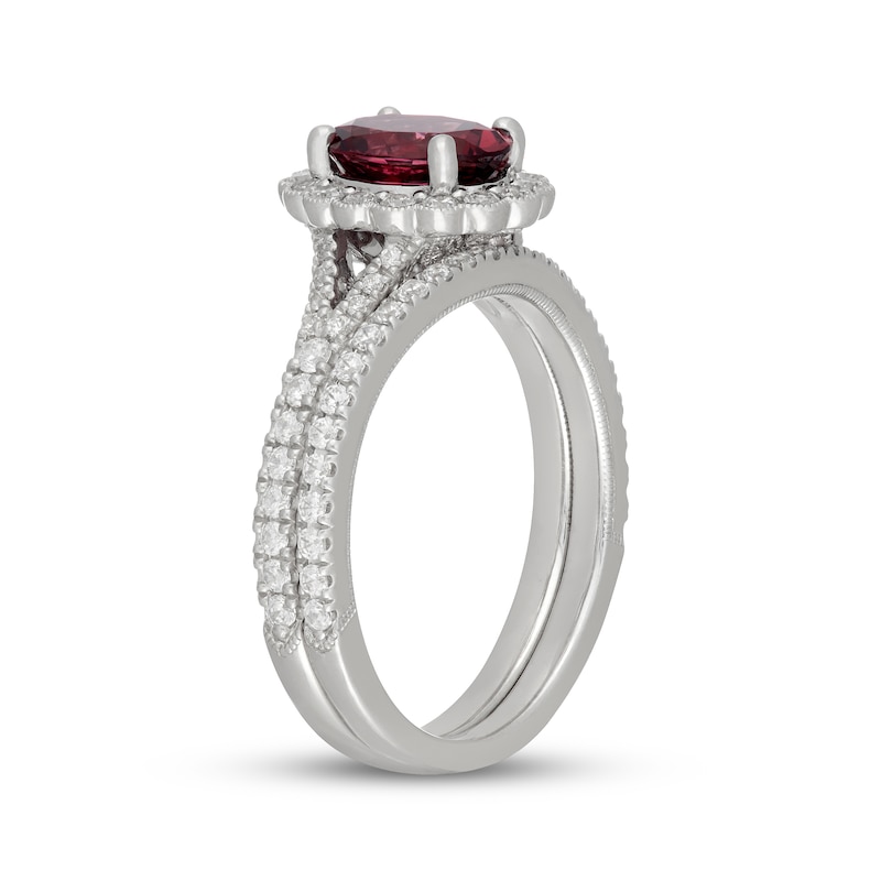 Main Image 2 of Neil Lane Oval-Cut Rhodolite Garnet & Diamond Scalloped Halo Bridal Set 5/8 ct tw 14K White Gold