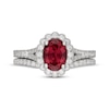 Thumbnail Image 3 of Neil Lane Oval-Cut Rhodolite Garnet & Diamond Scalloped Halo Bridal Set 5/8 ct tw 14K White Gold